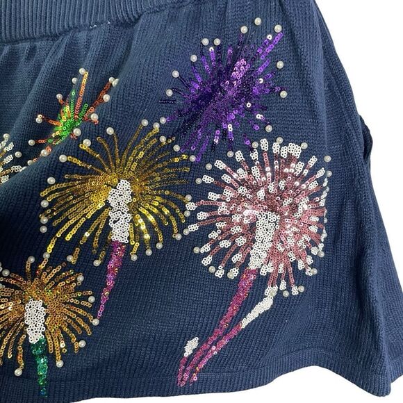 Queen of Sparkles Navy Blue Fireworks Knit Skirt Fourth of July Small - Picture 3 of 10